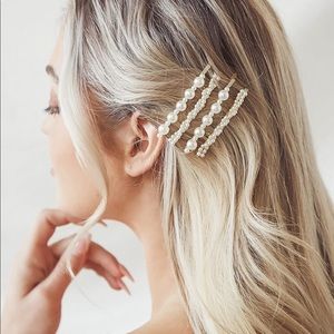 Gold and pearl hair pin (bobby-pin) (hair clip) set